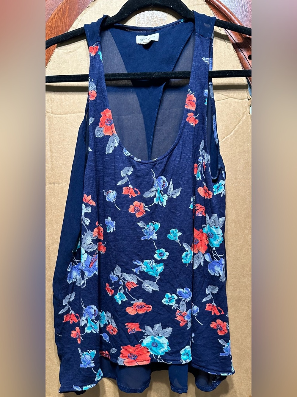silence + noise Navy Floral Racerback Tank-Urban Outfitters